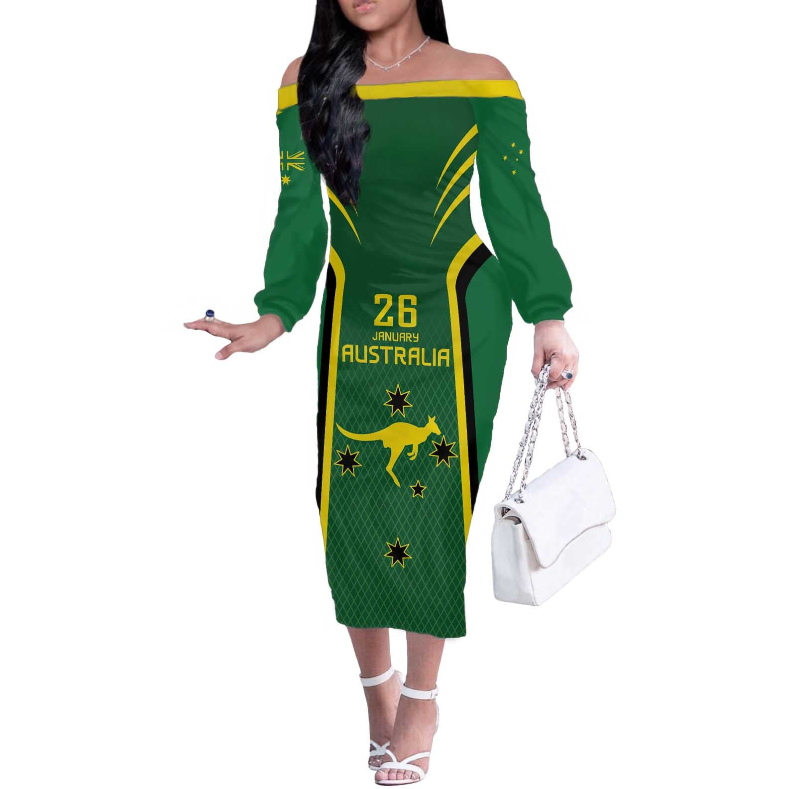 Australia Day 26 January Personalised Off The Shoulder Long Sleeve Dress With National Color