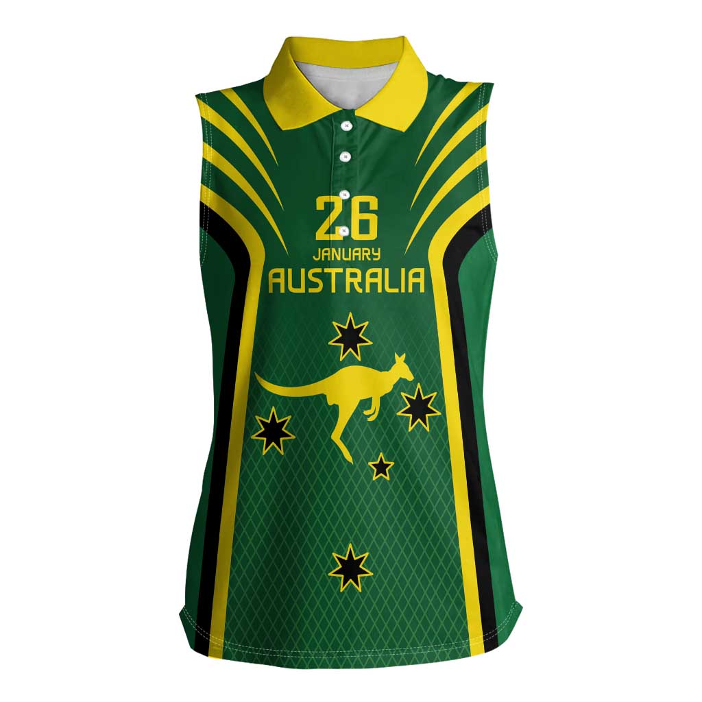 Australia Day 26 January Personalised Women Sleeveless Polo Shirt With National Color