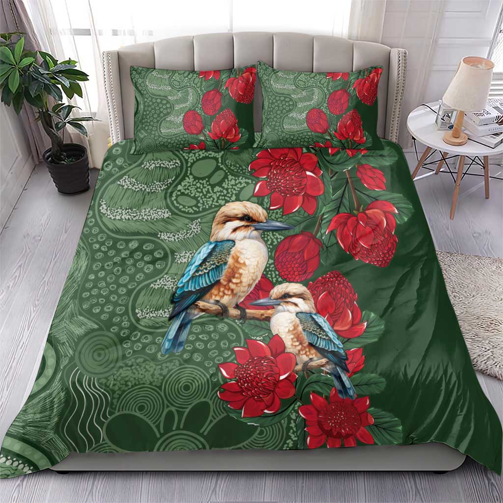 Kokaburra and Waratah Bedding Set Aboriginal Art - Vibe Hoodie Shop