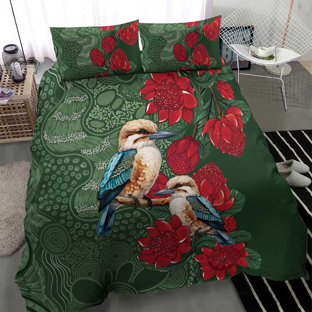 Kokaburra and Waratah Bedding Set Aboriginal Art - Vibe Hoodie Shop