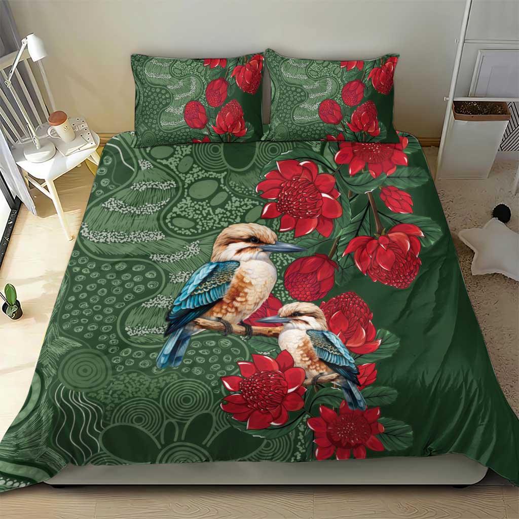 Kokaburra and Waratah Bedding Set Aboriginal Art - Vibe Hoodie Shop
