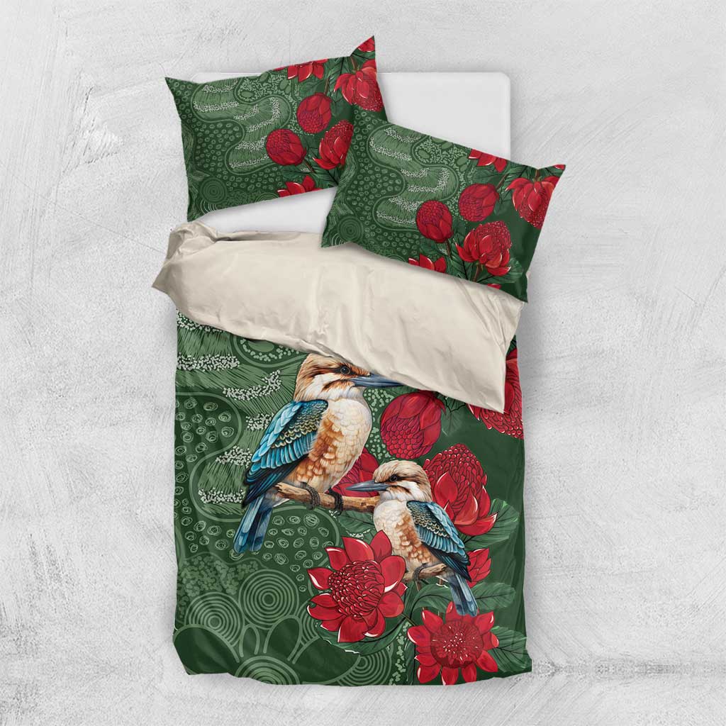 Kokaburra and Waratah Bedding Set Aboriginal Art - Vibe Hoodie Shop