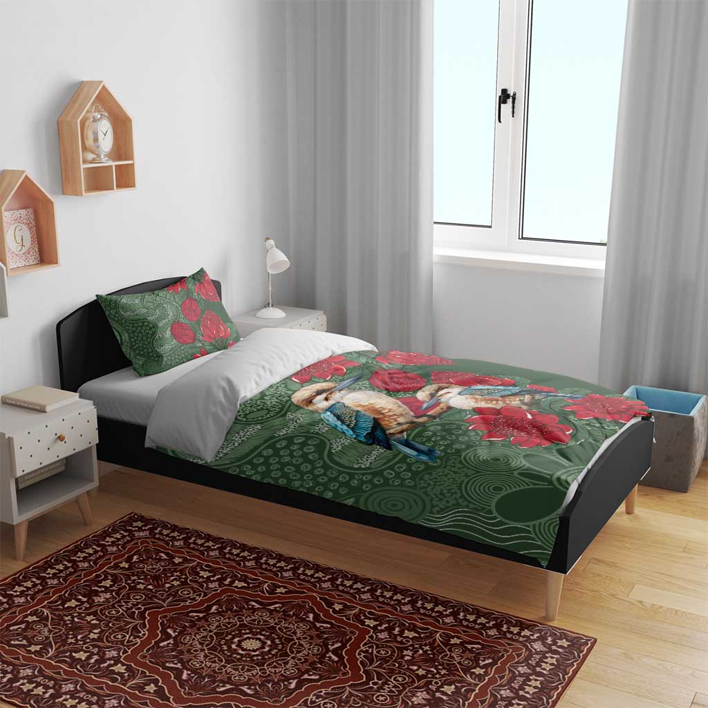 Kokaburra and Waratah Bedding Set Aboriginal Art - Vibe Hoodie Shop