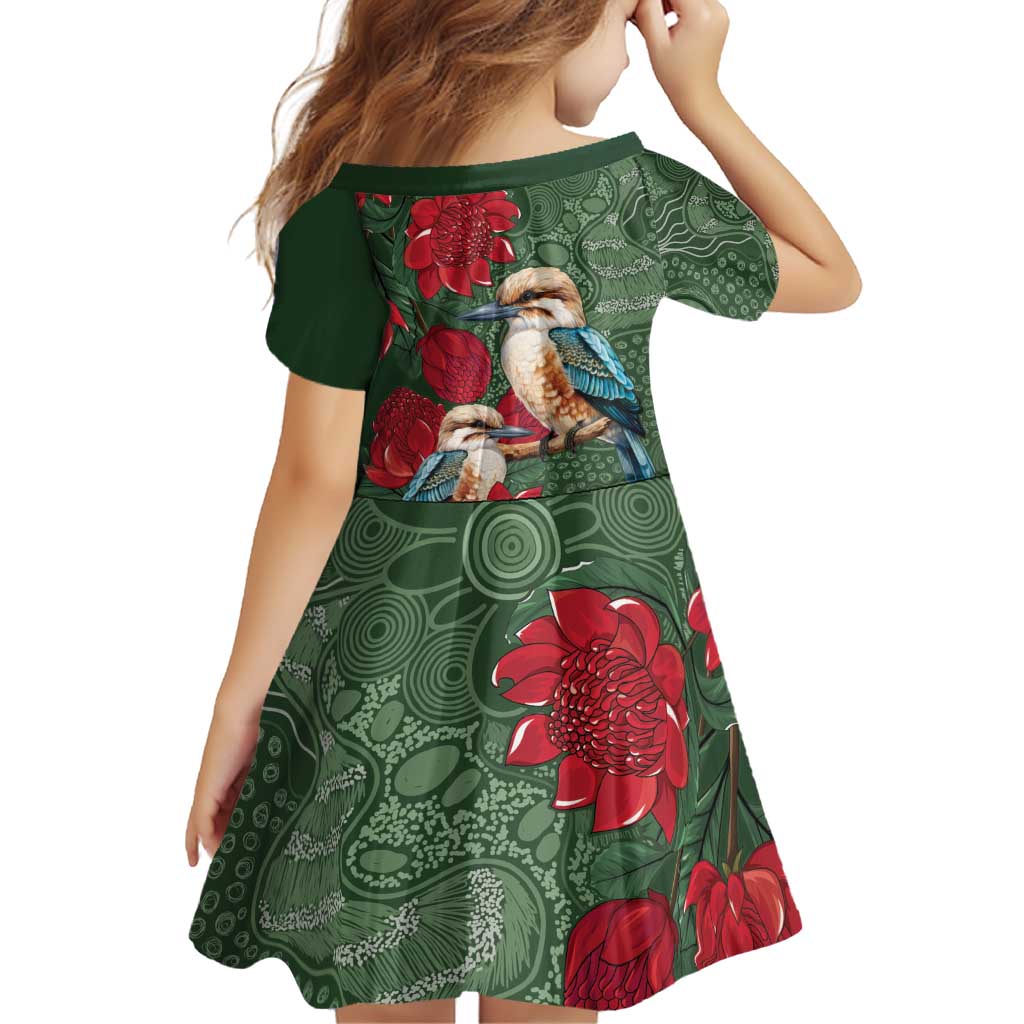 Kokaburra and Waratah Family Matching Off Shoulder Short Dress and Hawaiian Shirt Aboriginal Art