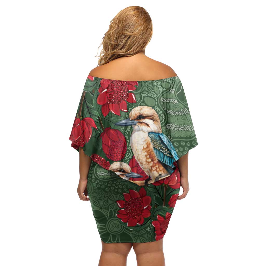 Kokaburra and Waratah Family Matching Off Shoulder Short Dress and Hawaiian Shirt Aboriginal Art