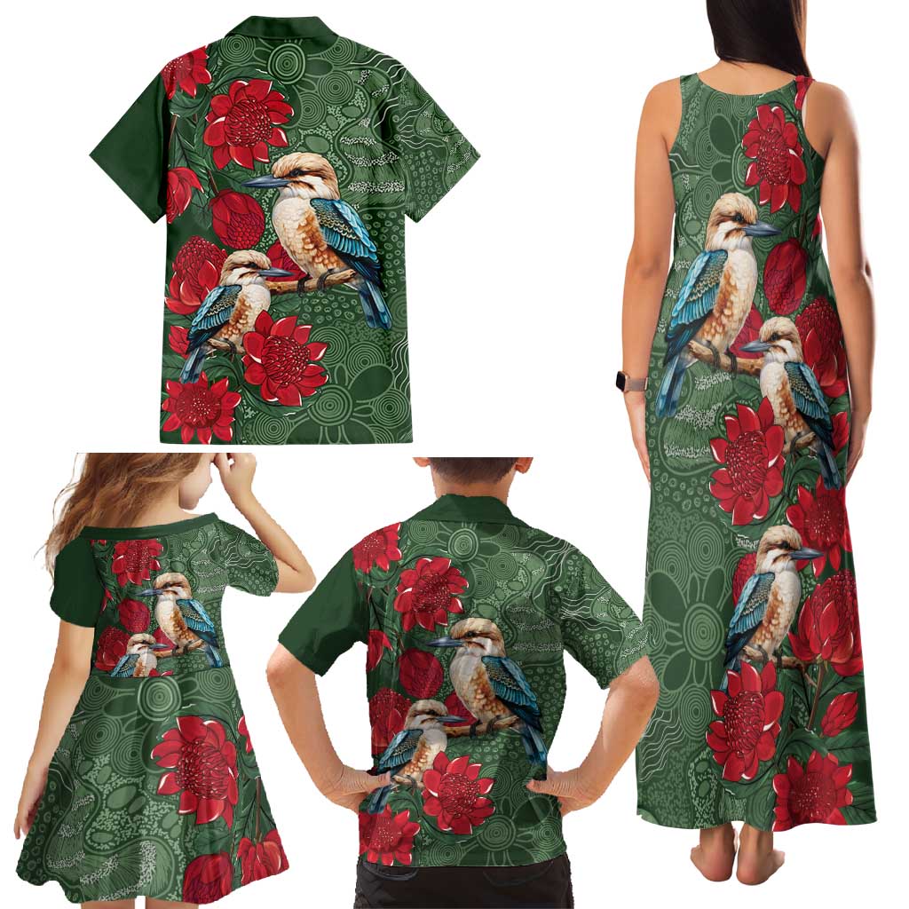 Kokaburra and Waratah Family Matching Tank Maxi Dress and Hawaiian Shirt Aboriginal Art