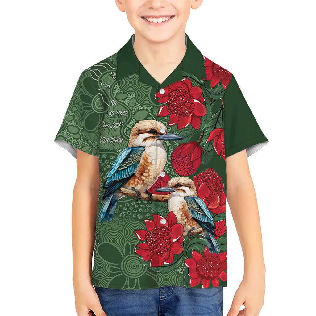 Kokaburra and Waratah Kid Hawaiian Shirt Aboriginal Art