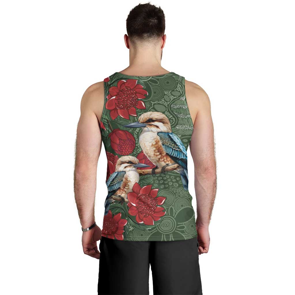 Kokaburra and Waratah Men Tank Top Aboriginal Art - Vibe Hoodie Shop