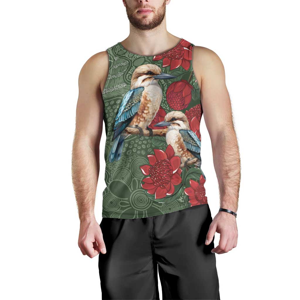 Kokaburra and Waratah Men Tank Top Aboriginal Art - Vibe Hoodie Shop