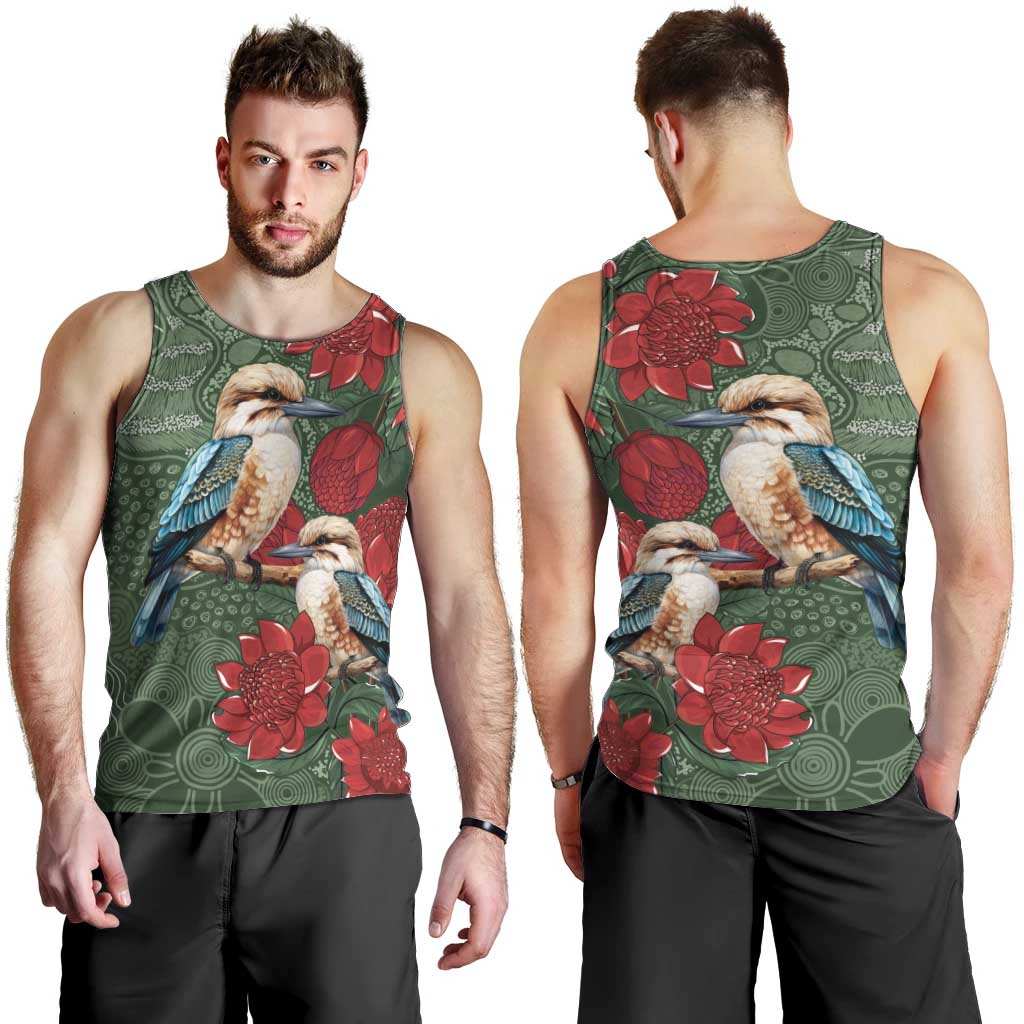 Kokaburra and Waratah Men Tank Top Aboriginal Art - Vibe Hoodie Shop