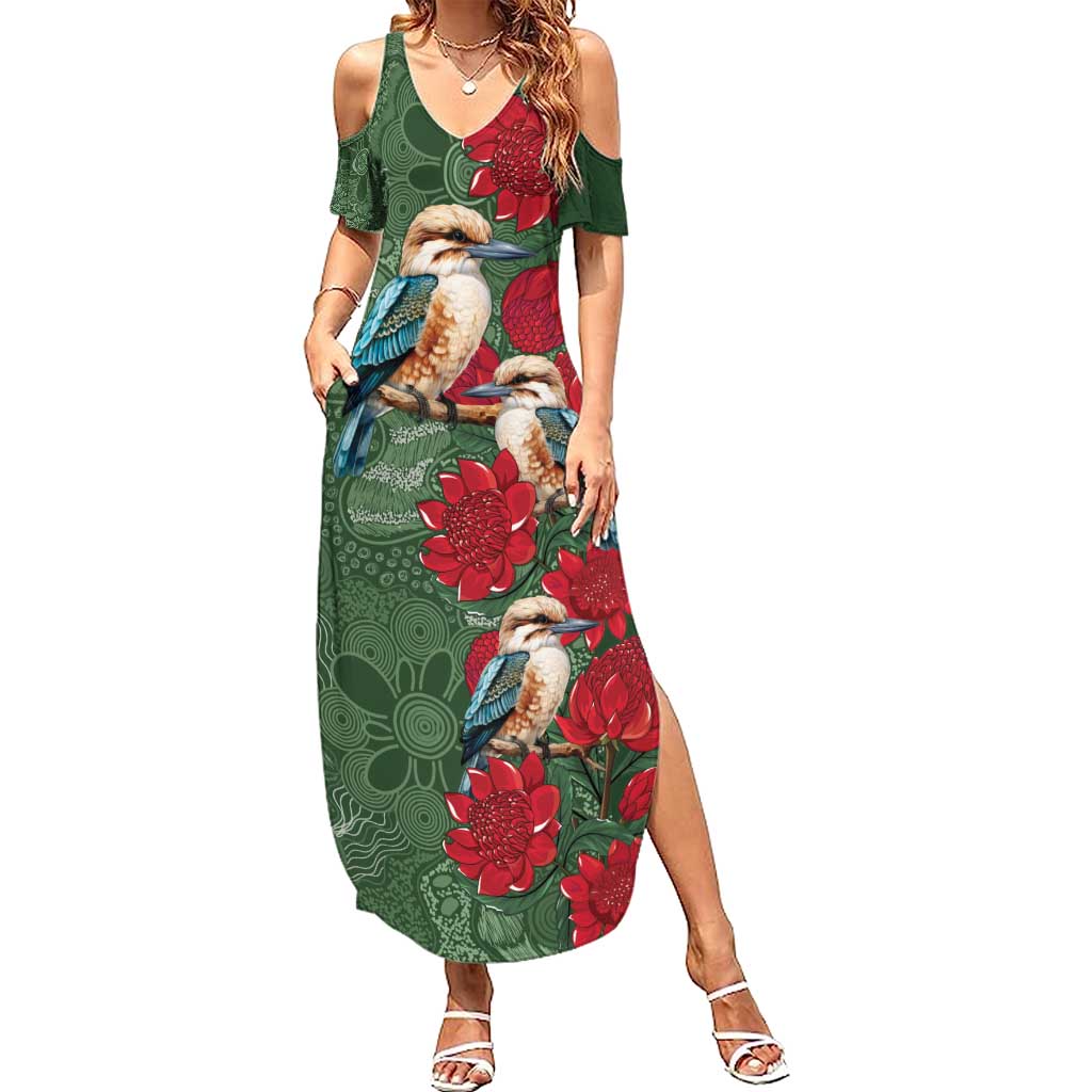 Kokaburra and Waratah Summer Maxi Dress Aboriginal Art