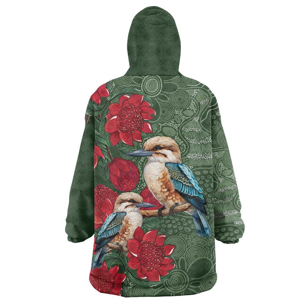 Kokaburra and Waratah Wearable Blanket Hoodie Aboriginal Art - Vibe Hoodie Shop