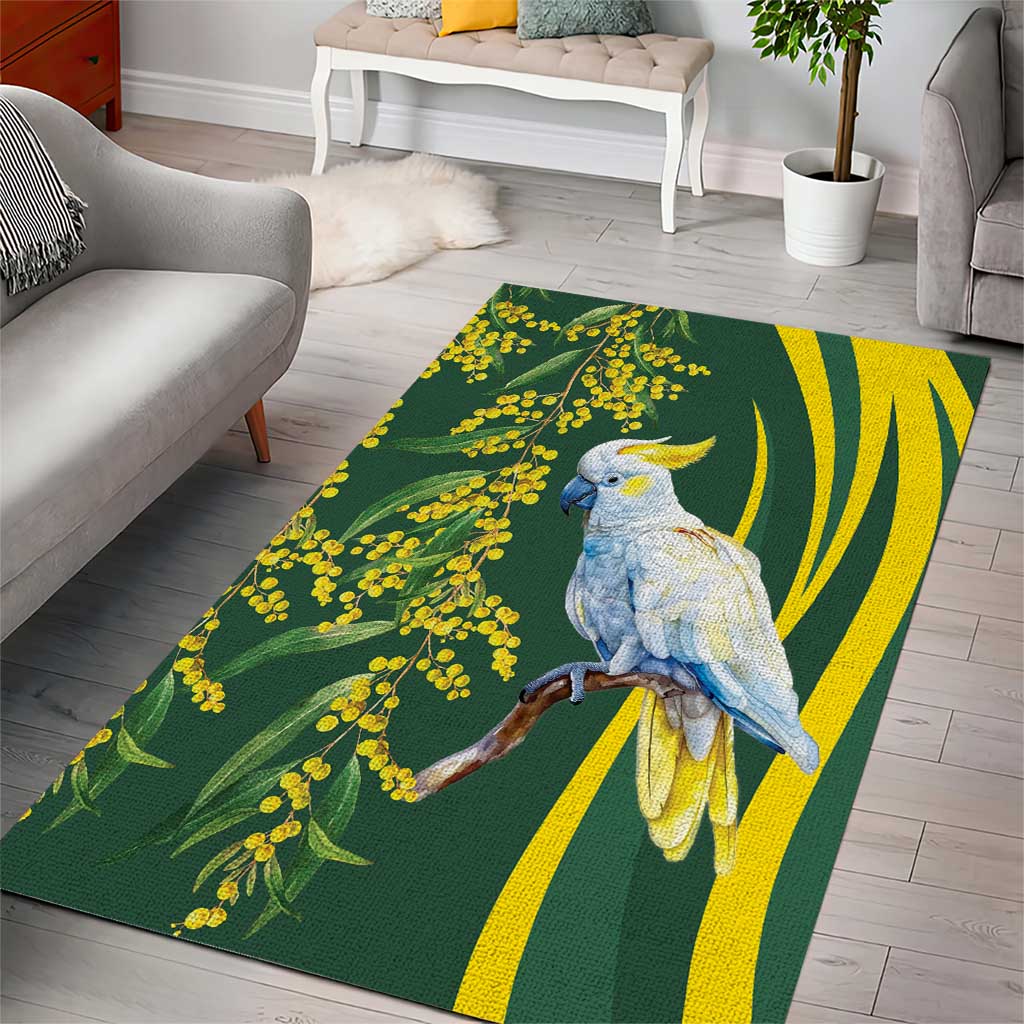 White Cockatoo and Golden Wattle Area Rug Australian Native Bird - Vibe Hoodie Shop