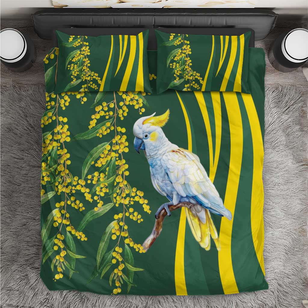 White Cockatoo and Golden Wattle Bedding Set Australian Native Bird - Vibe Hoodie Shop