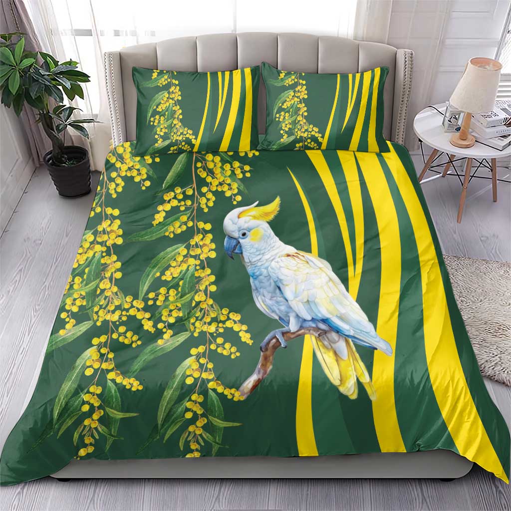 White Cockatoo and Golden Wattle Bedding Set Australian Native Bird - Vibe Hoodie Shop