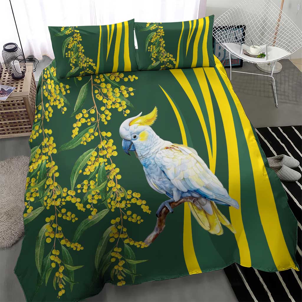 White Cockatoo and Golden Wattle Bedding Set Australian Native Bird - Vibe Hoodie Shop