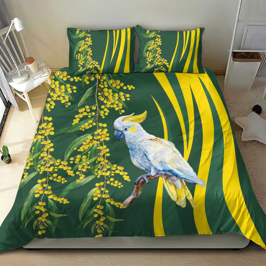 White Cockatoo and Golden Wattle Bedding Set Australian Native Bird - Vibe Hoodie Shop
