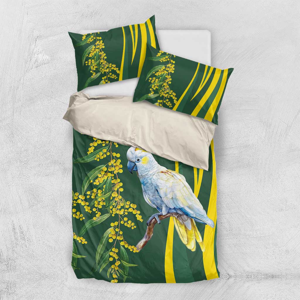 White Cockatoo and Golden Wattle Bedding Set Australian Native Bird - Vibe Hoodie Shop