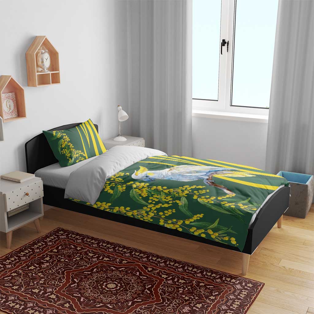 White Cockatoo and Golden Wattle Bedding Set Australian Native Bird - Vibe Hoodie Shop