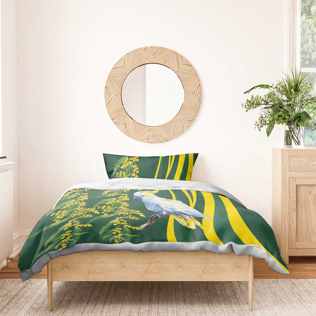White Cockatoo and Golden Wattle Bedding Set Australian Native Bird - Vibe Hoodie Shop