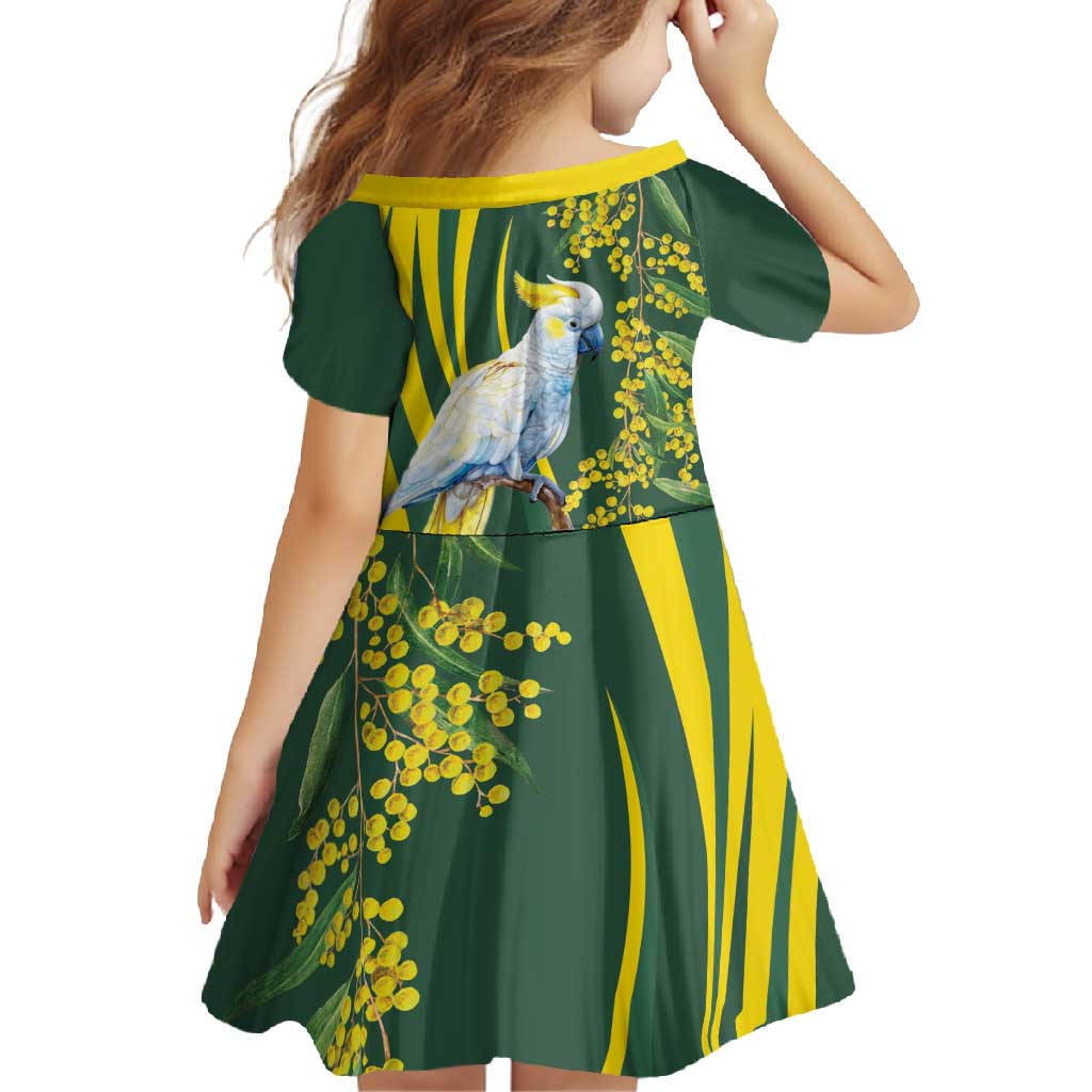 White Cockatoo and Golden Wattle Family Matching Long Sleeve Bodycon Dress and Hawaiian Shirt Australian Native Bird