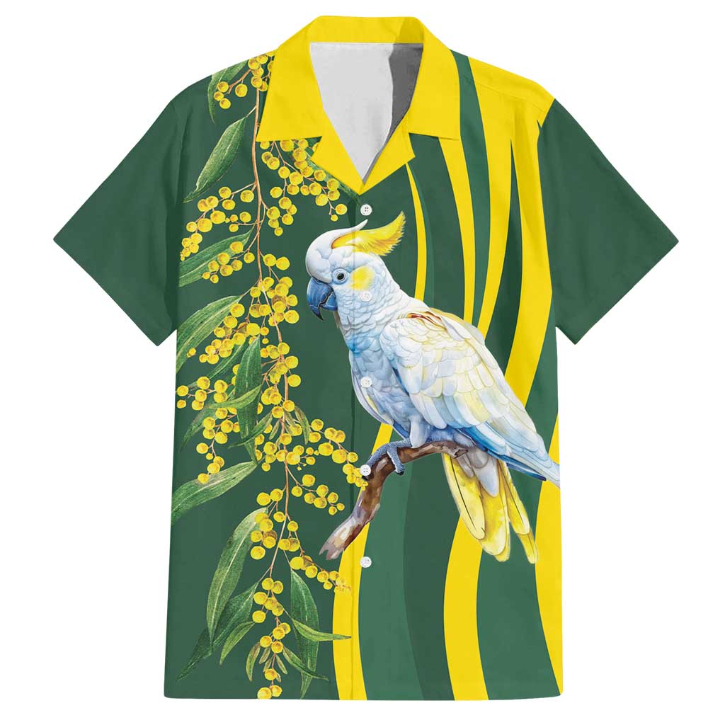 White Cockatoo and Golden Wattle Family Matching Long Sleeve Bodycon Dress and Hawaiian Shirt Australian Native Bird