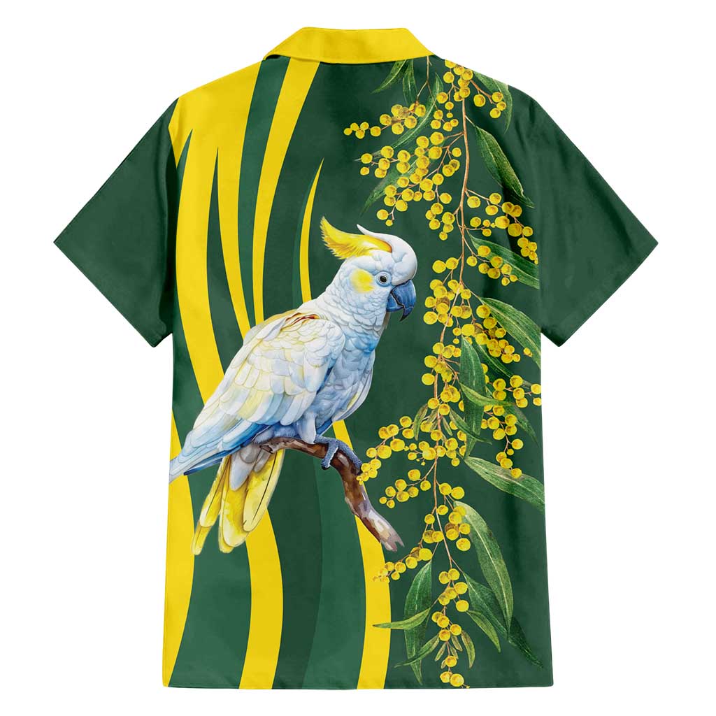 White Cockatoo and Golden Wattle Family Matching Long Sleeve Bodycon Dress and Hawaiian Shirt Australian Native Bird