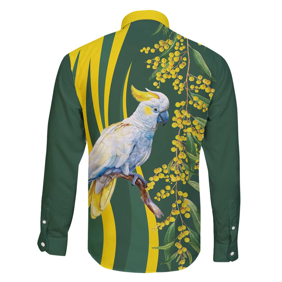 White Cockatoo and Golden Wattle Family Matching Off The Shoulder Long Sleeve Dress and Hawaiian Shirt Australian Native Bird