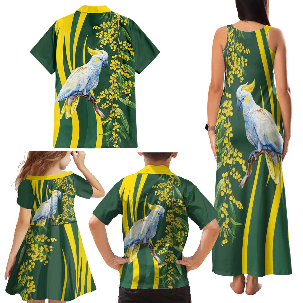 White Cockatoo and Golden Wattle Family Matching Tank Maxi Dress and Hawaiian Shirt Australian Native Bird