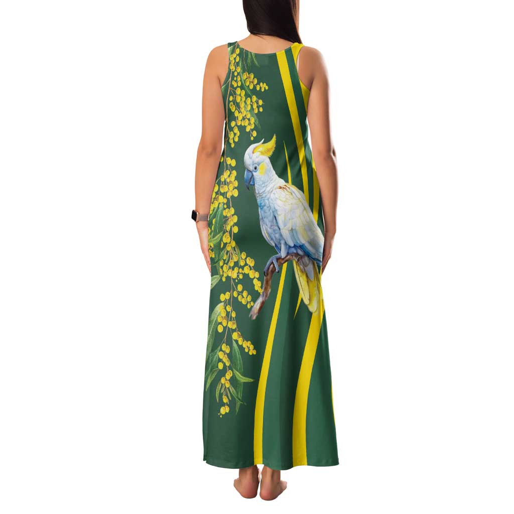 White Cockatoo and Golden Wattle Family Matching Tank Maxi Dress and Hawaiian Shirt Australian Native Bird