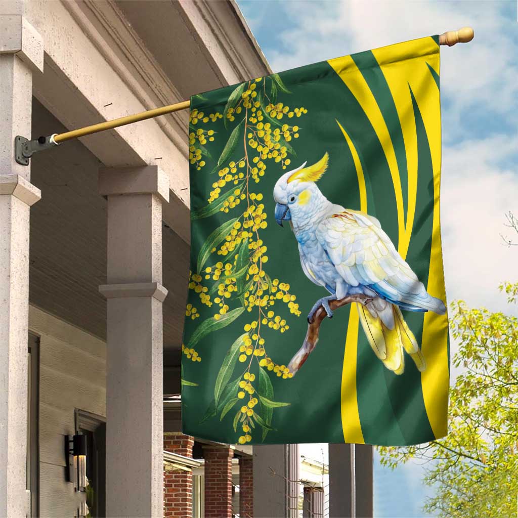 White Cockatoo and Golden Wattle Garden Flag Australian Native Bird - Vibe Hoodie Shop
