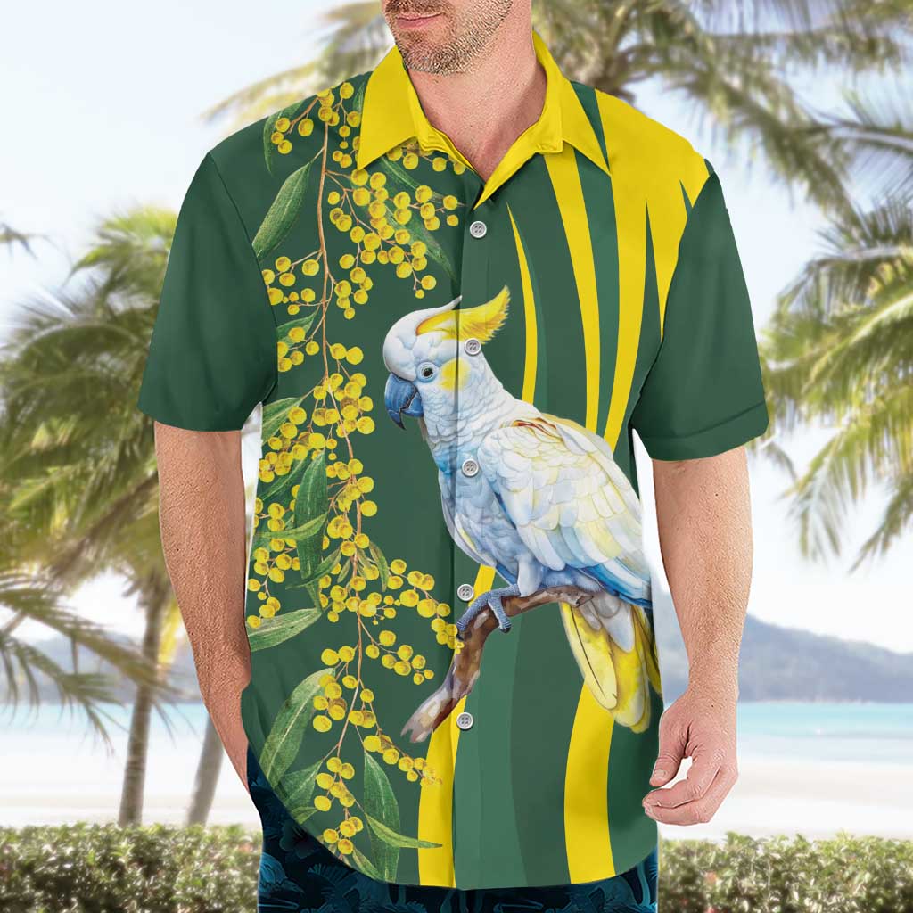 White Cockatoo and Golden Wattle Hawaiian Shirt Australian Native Bird - Vibe Hoodie Shop