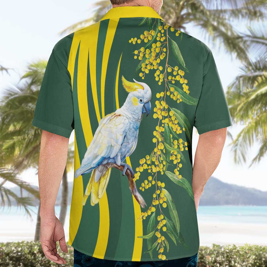 White Cockatoo and Golden Wattle Hawaiian Shirt Australian Native Bird - Vibe Hoodie Shop