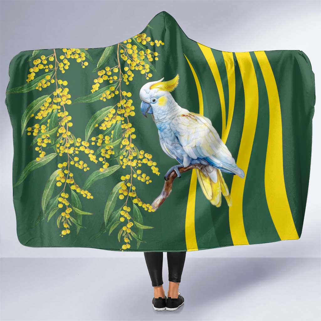White Cockatoo and Golden Wattle Hooded Blanket Australian Native Bird