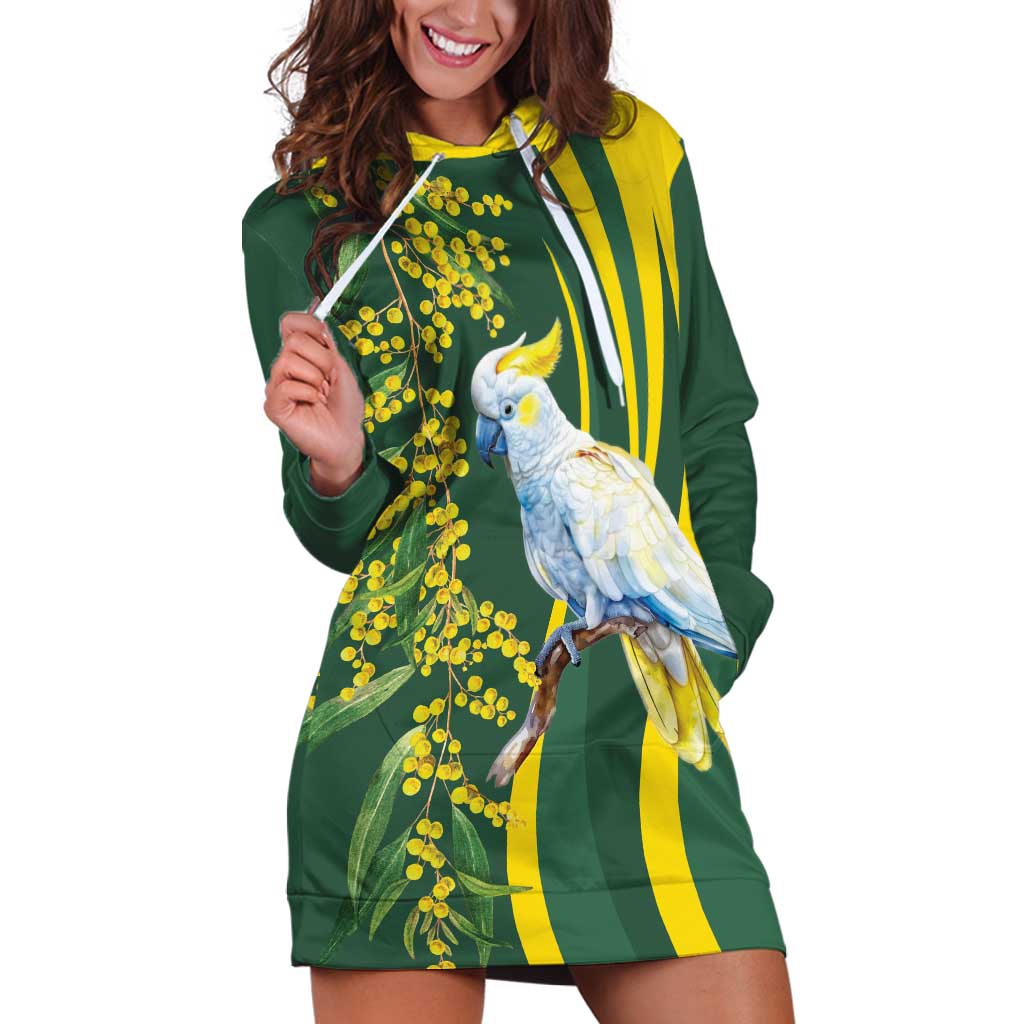 White Cockatoo and Golden Wattle Hoodie Dress Australian Native Bird - Vibe Hoodie Shop