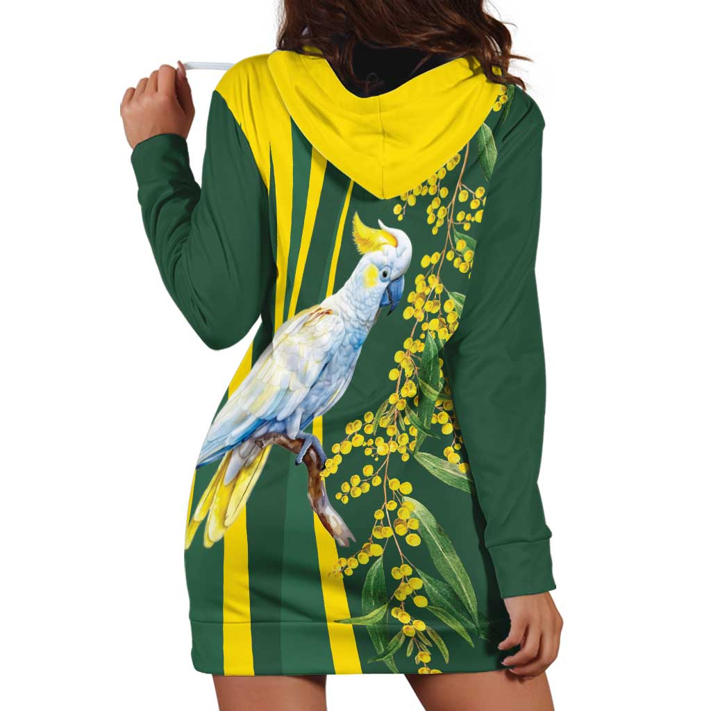 White Cockatoo and Golden Wattle Hoodie Dress Australian Native Bird - Vibe Hoodie Shop