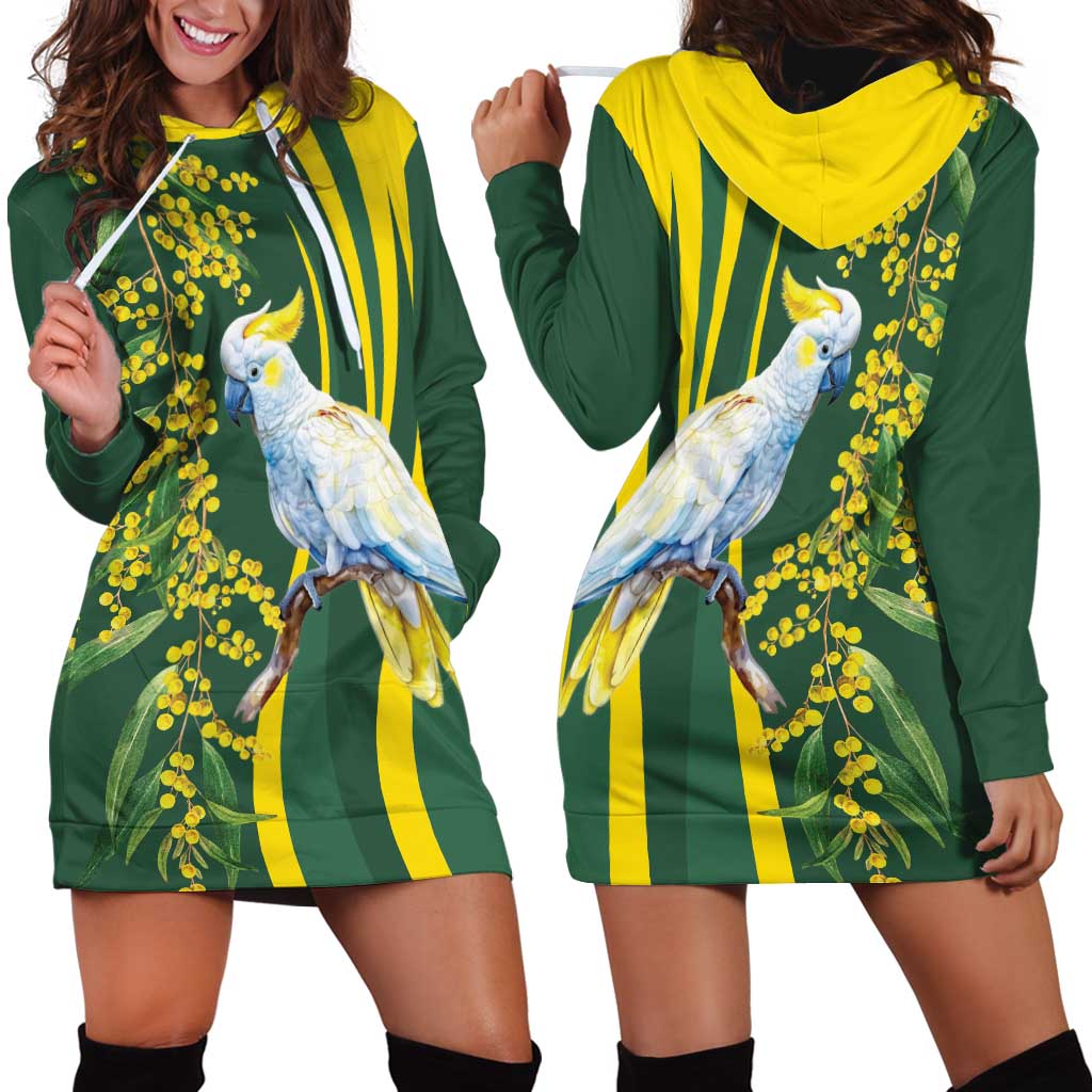 White Cockatoo and Golden Wattle Hoodie Dress Australian Native Bird - Vibe Hoodie Shop