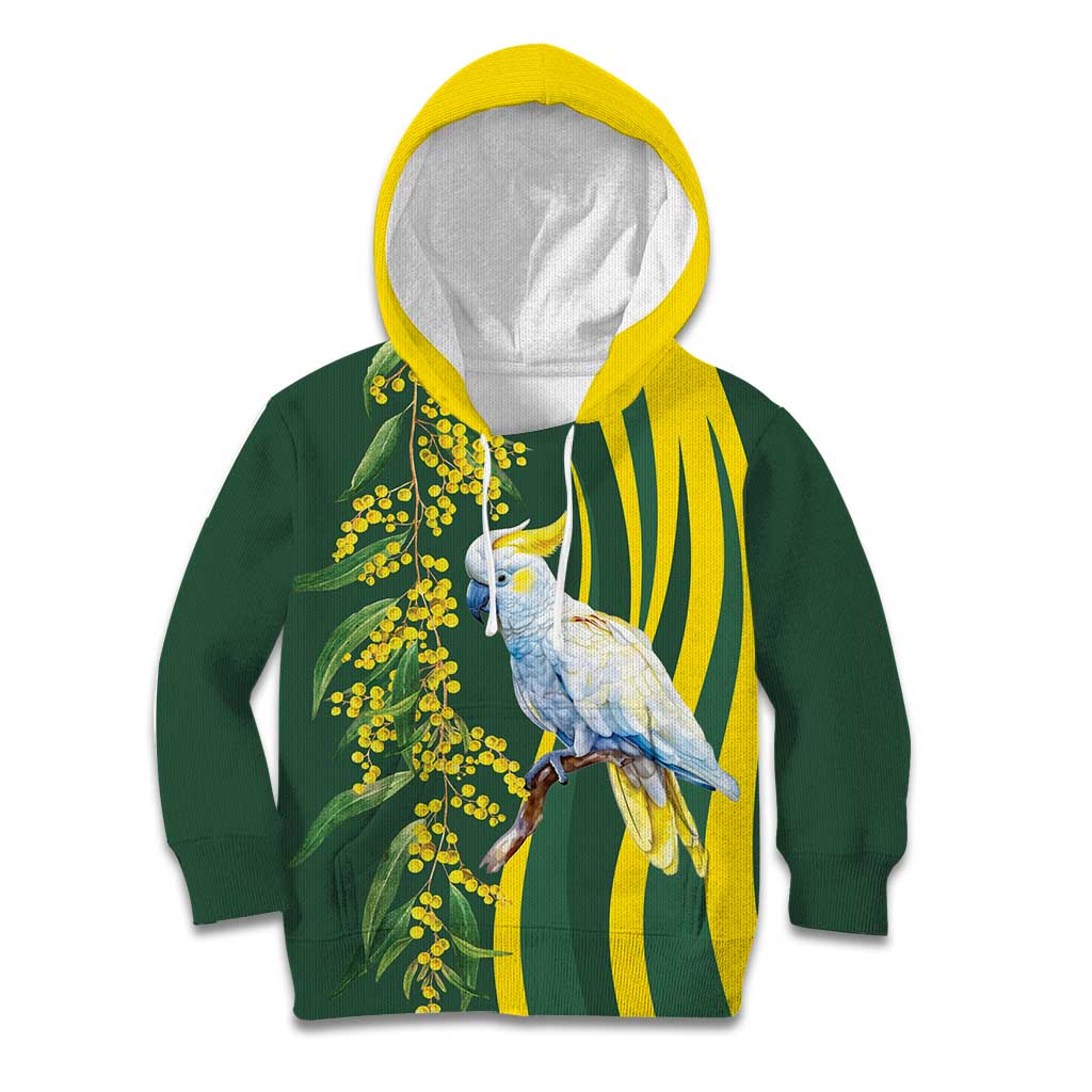 White Cockatoo and Golden Wattle Kid Hoodie Australian Native Bird - Vibe Hoodie Shop