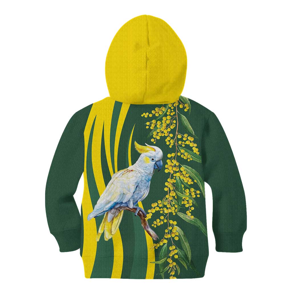 White Cockatoo and Golden Wattle Kid Hoodie Australian Native Bird - Vibe Hoodie Shop