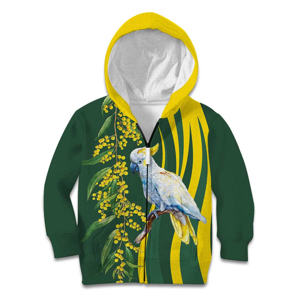 White Cockatoo and Golden Wattle Kid Hoodie Australian Native Bird - Vibe Hoodie Shop