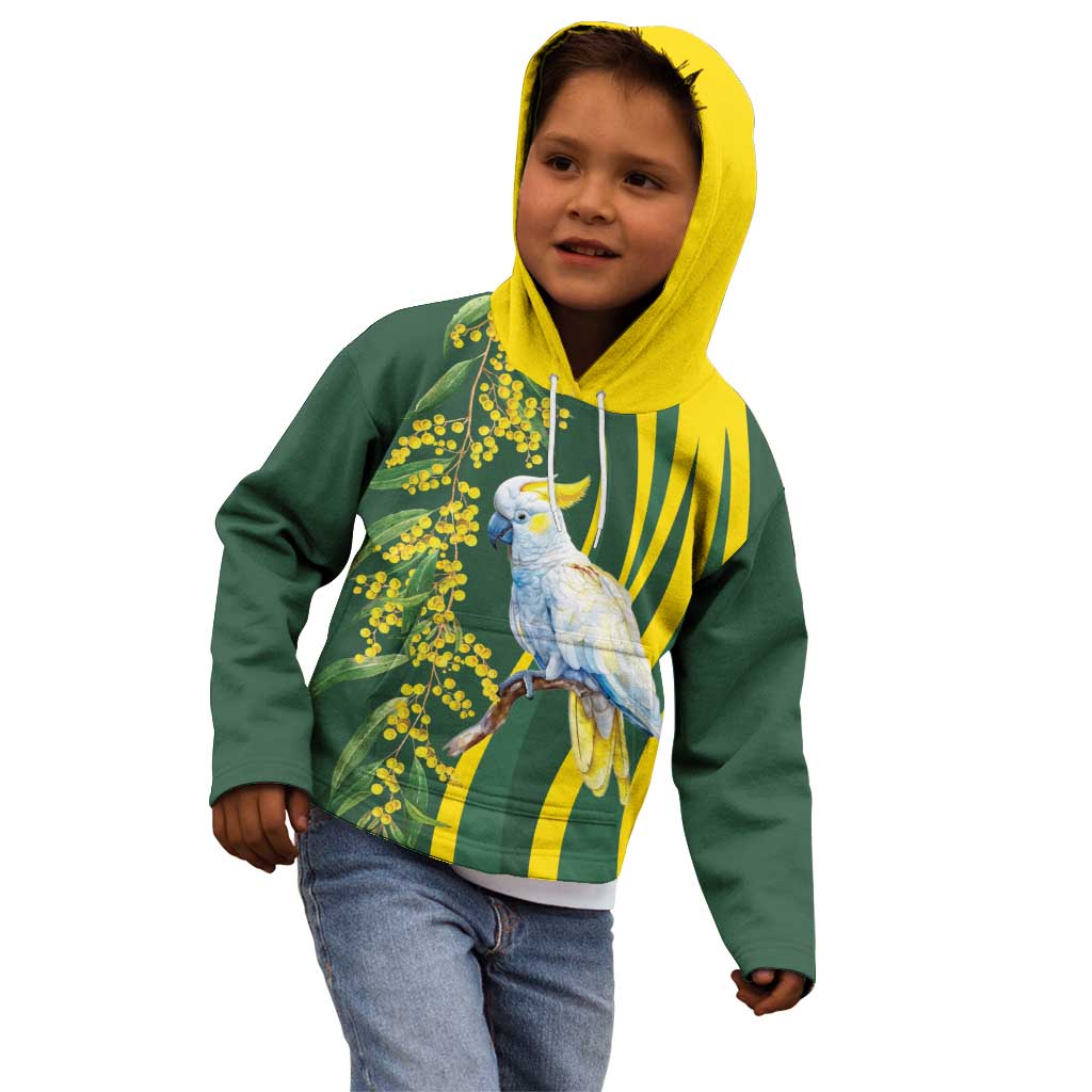 White Cockatoo and Golden Wattle Kid Hoodie Australian Native Bird - Vibe Hoodie Shop