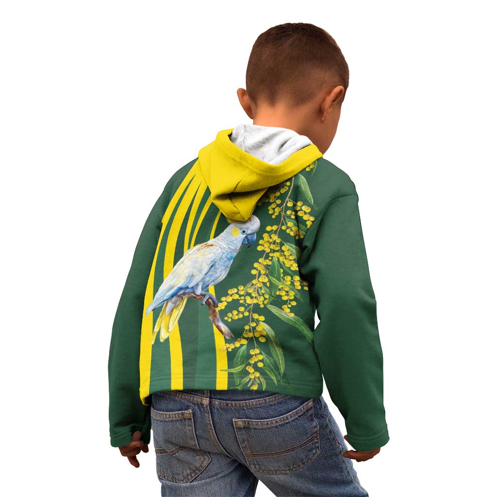 White Cockatoo and Golden Wattle Kid Hoodie Australian Native Bird - Vibe Hoodie Shop