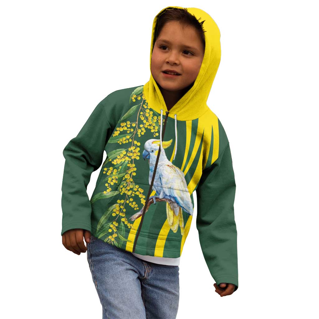 White Cockatoo and Golden Wattle Kid Hoodie Australian Native Bird - Vibe Hoodie Shop