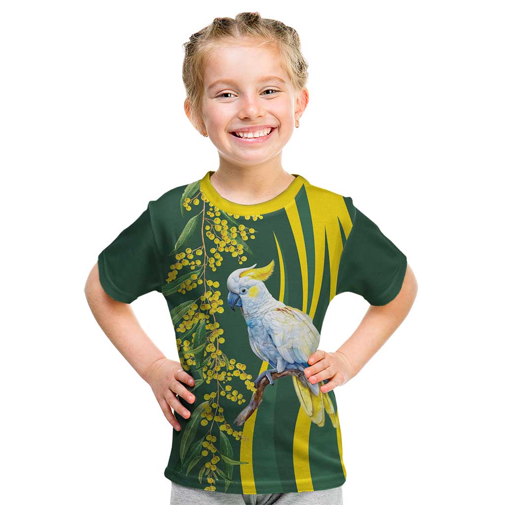 White Cockatoo and Golden Wattle Kid T Shirt Australian Native Bird - Vibe Hoodie Shop