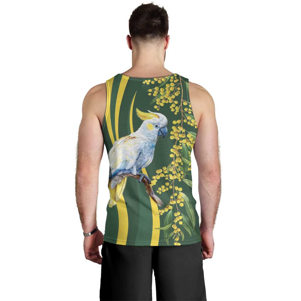 White Cockatoo and Golden Wattle Men Tank Top Australian Native Bird - Vibe Hoodie Shop