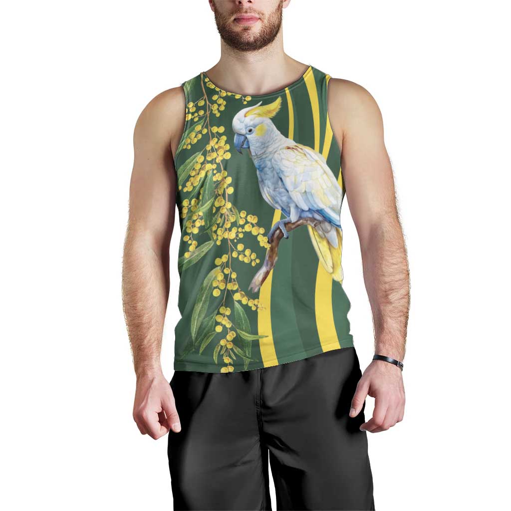 White Cockatoo and Golden Wattle Men Tank Top Australian Native Bird - Vibe Hoodie Shop