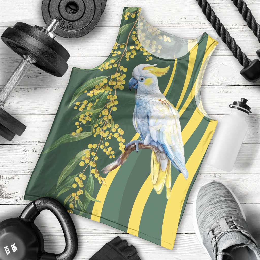 White Cockatoo and Golden Wattle Men Tank Top Australian Native Bird - Vibe Hoodie Shop