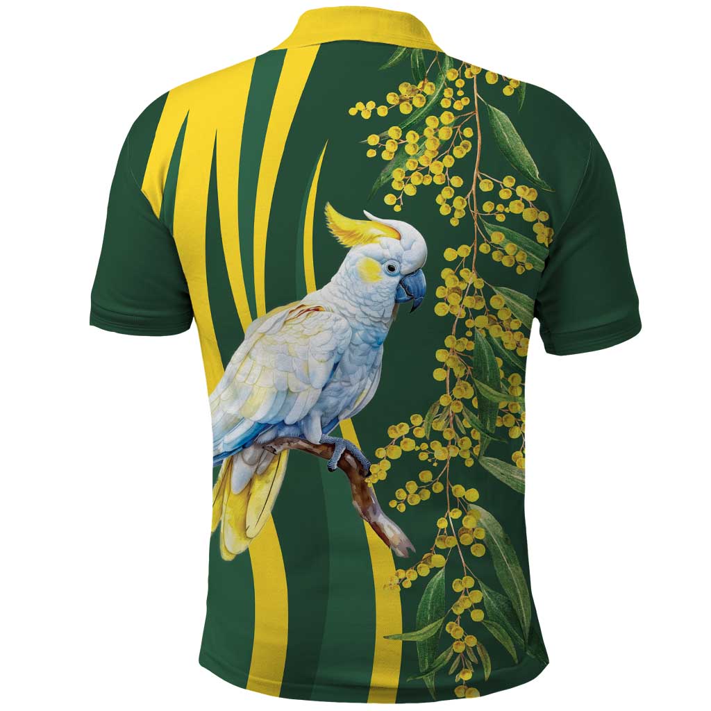 White Cockatoo and Golden Wattle Polo Shirt Australian Native Bird LT9 - Vibe Hoodie Shop