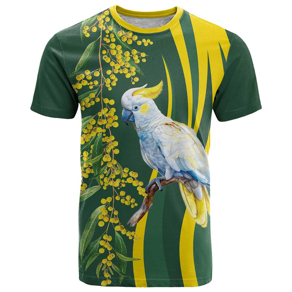 White Cockatoo and Golden Wattle T Shirt Australian Native Bird LT9 - Vibe Hoodie Shop