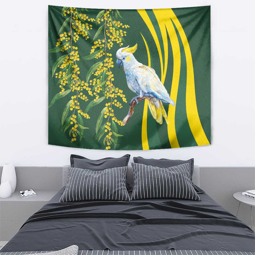 White Cockatoo and Golden Wattle Tapestry Australian Native Bird - Vibe Hoodie Shop